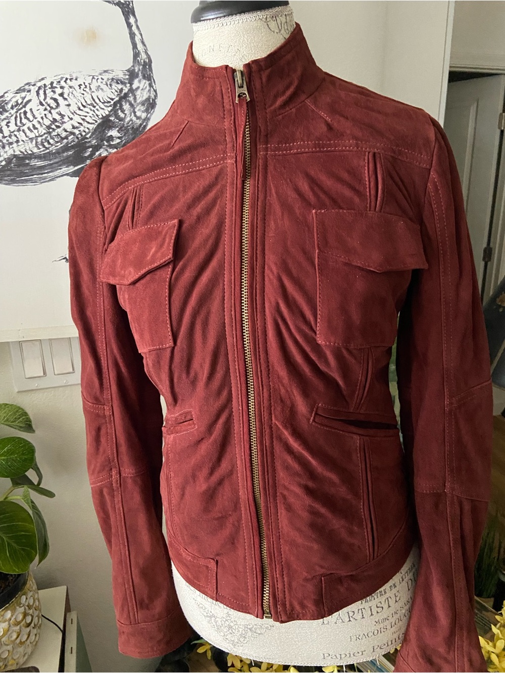 Lucky Brand Rust Red Suede Zip-Front Jacket